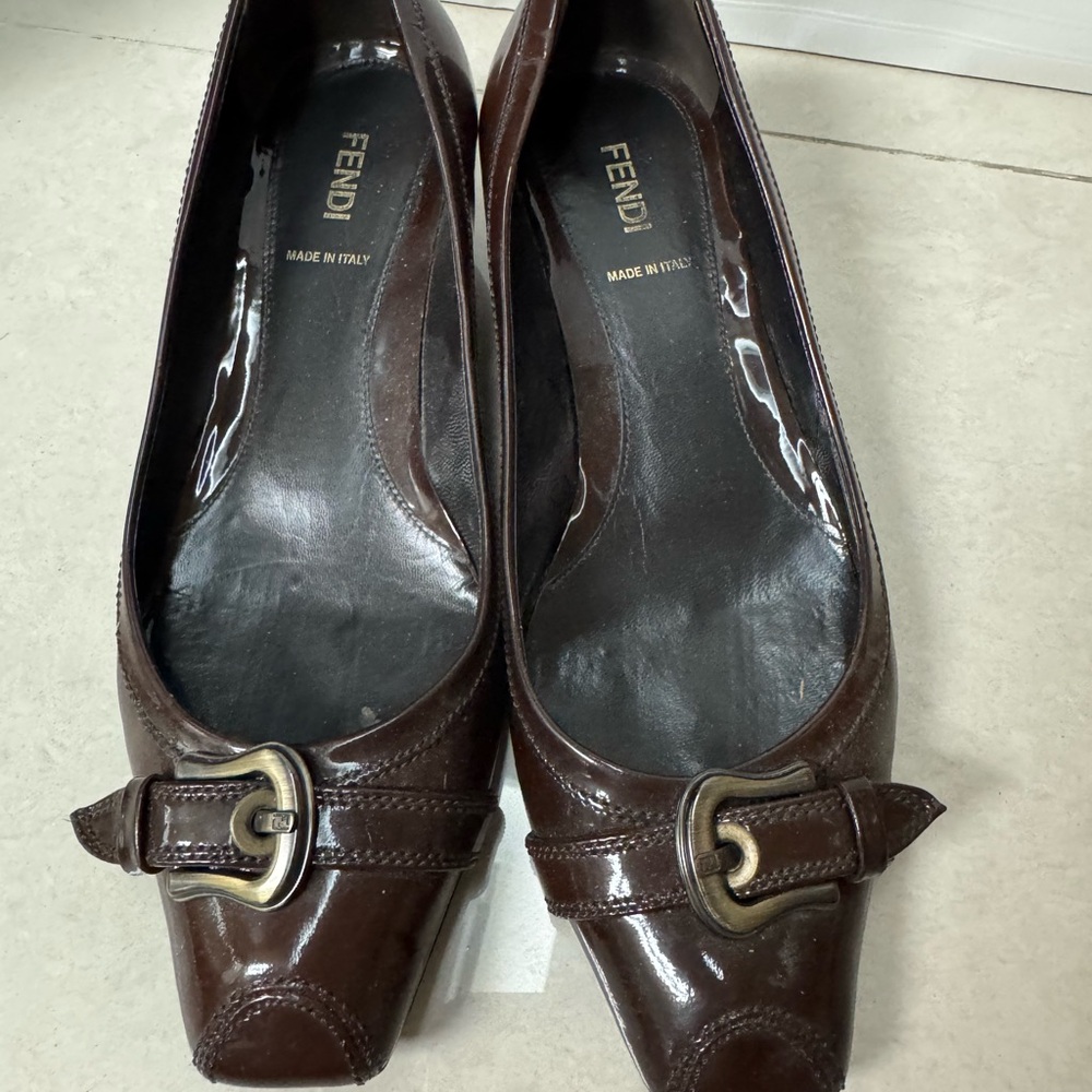 Fendi Brown Flats with Silver Buckle